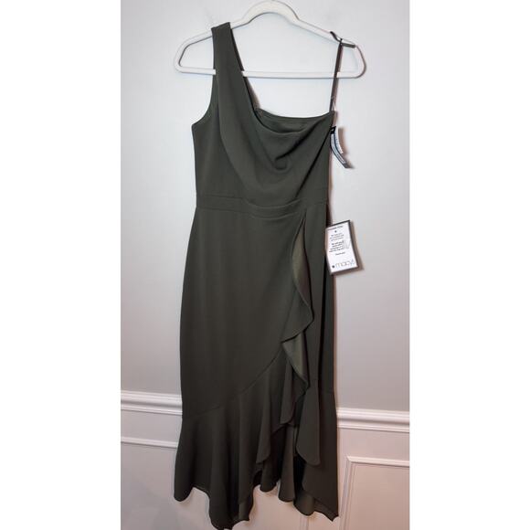 XSCAPE One Shoulder Asymmetric Hem Gown STYLE: 4840X Olive Green Sz 12 NWT $239 - Picture 9 of 15